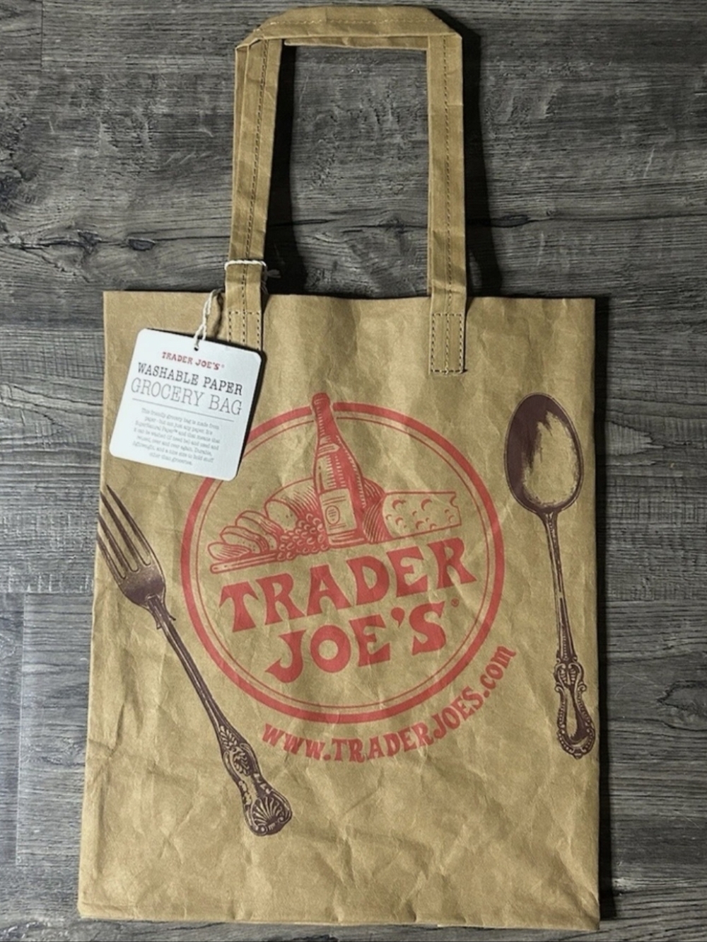 NWT Trader Joe's Washable Paper Bag Grocery Tote Reusable Supernatural Kraft Bag